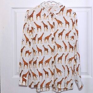 Sugarhill Brighton Cute Giraffe Print White Blouse Button Up Shirt 8 Office‎ Fun